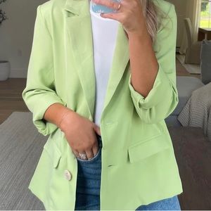 Panama button front blazer- bright green